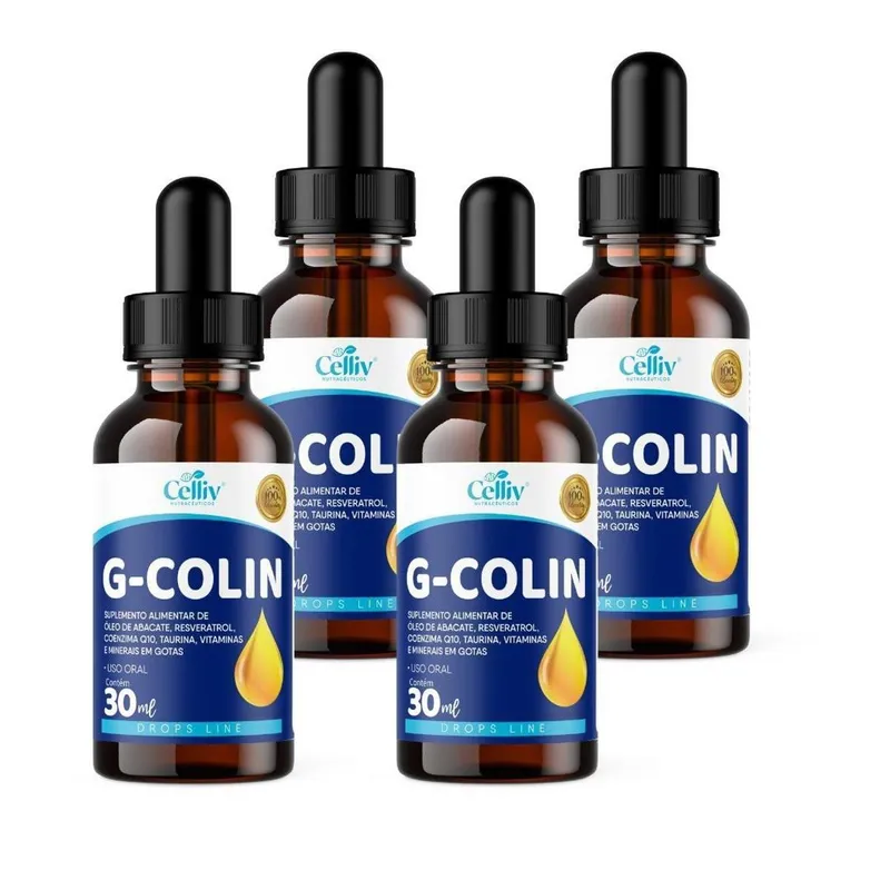 Kit 4x G-Colin (Óleo de Abacate, Q10, taurina e Minerais) Em Gotas 30ml Celliv