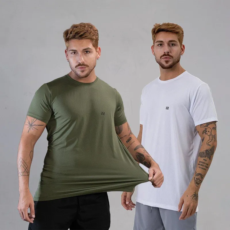 Kit 2 Camisetas Masculina Academia Poliamida Manga Curta Treino Camisa Malhar Dia A Dia Premium