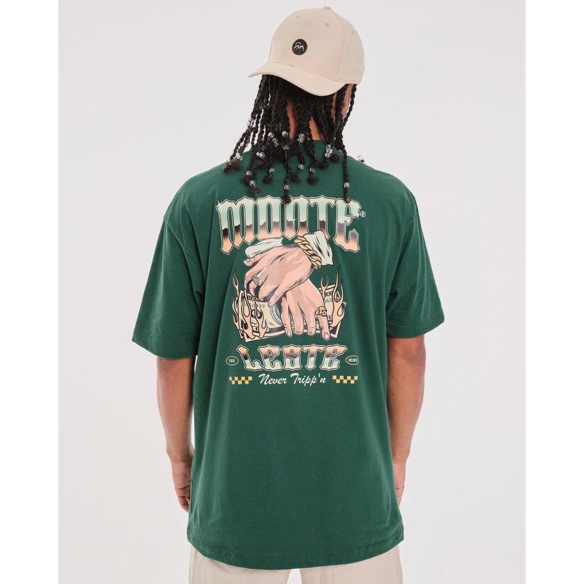 Camiseta Oversized Estampada Never - Verde Floresta