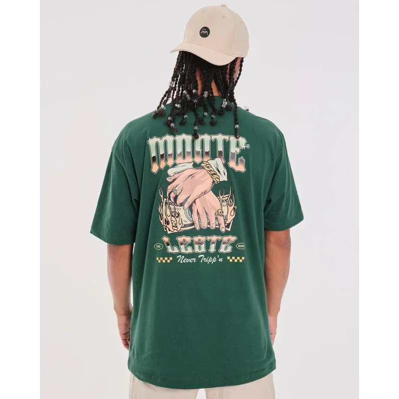 Camiseta Oversized Estampada Never - Verde Floresta