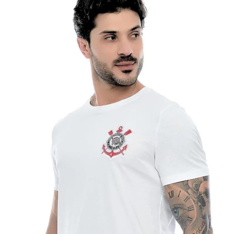 Camisa Torcedor Corinthians Algodão Branca Masculina