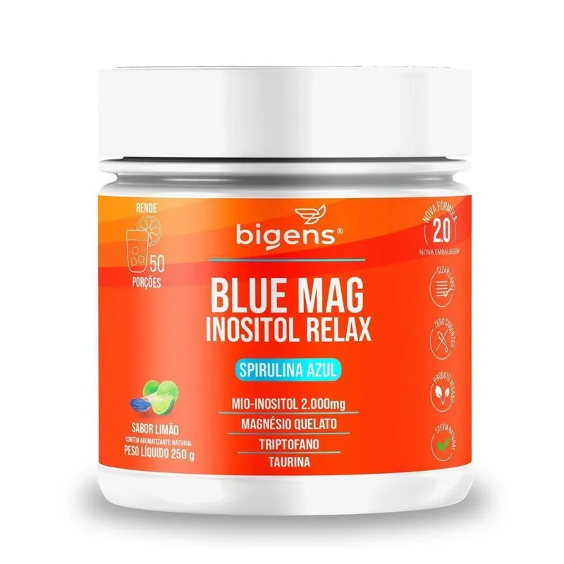 Blue Mag Spirulina Azul Mio-Inositol 2000mg Magnésio Quelato Triptofano Taurina 250g - Bigens