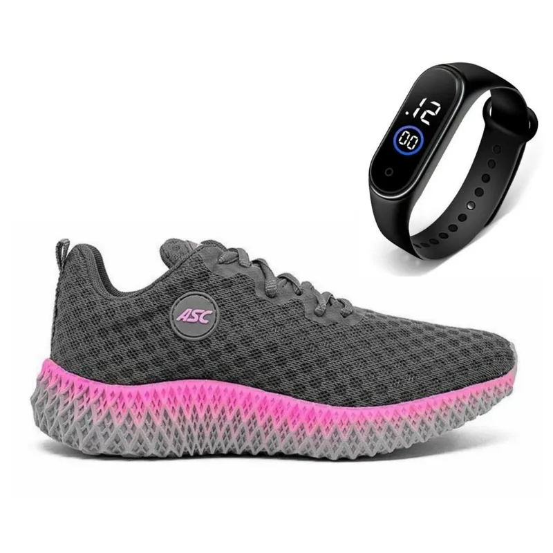 Tênis Feminino Para Caminhada Asc Academia Treino Cross Conforto Leve + Relógio