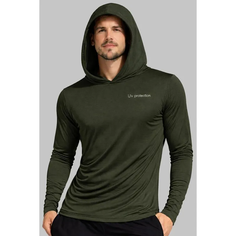Camisa Uv Proteção Solar Masculina Com Capuz Manga Longa