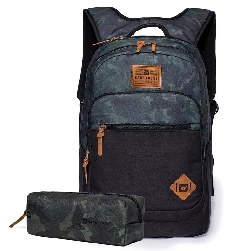Mochila Hang Loose Preto Camuflado Viagem e Escolar Resistente