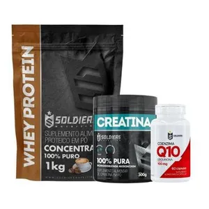Kit: Whey Protein Concentrado 1kg + Creatina Monohidratada Pote 300g + Coenzima Q10 100mg