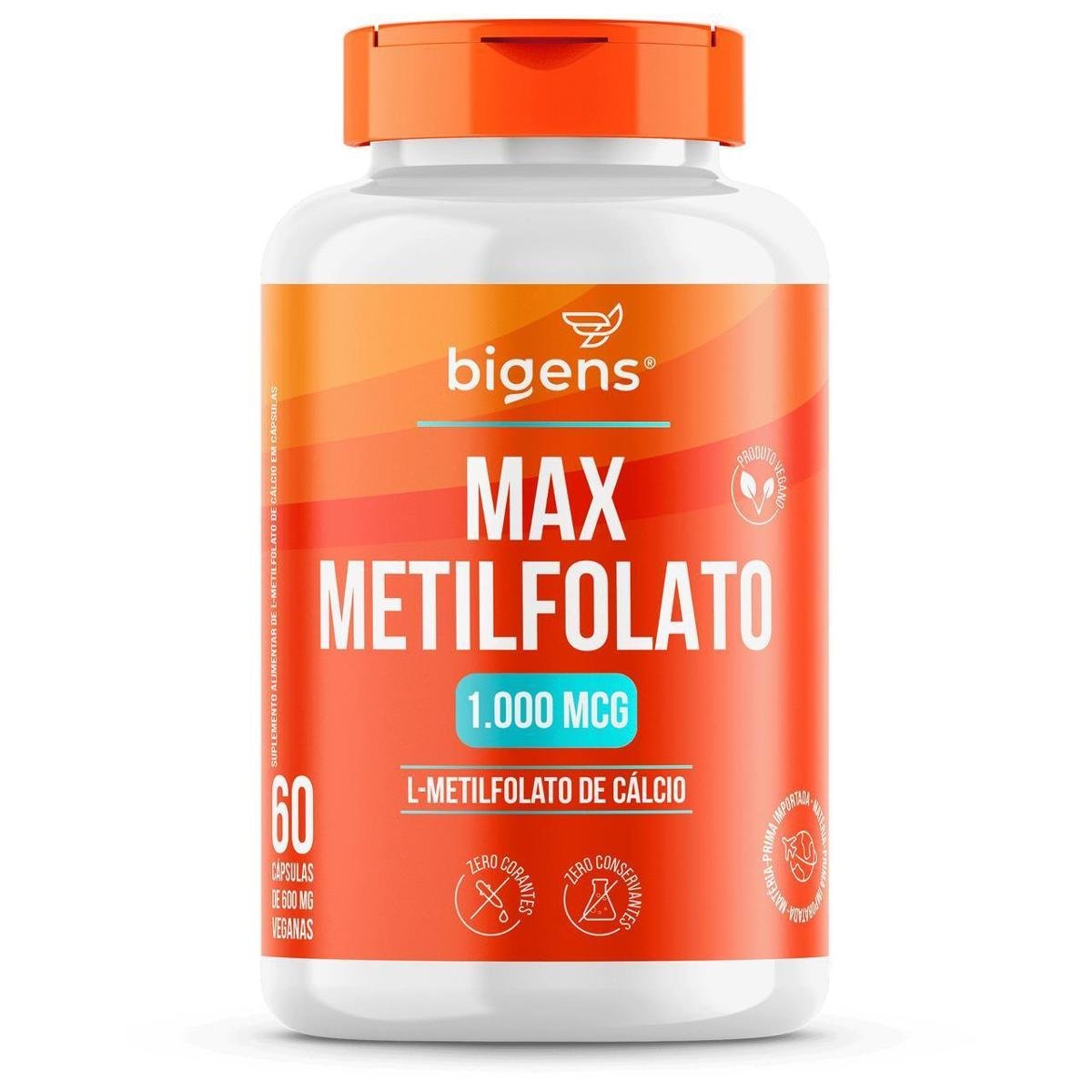 Max Metilfolato L-metil Folato 1000mcg Forma Ativa do Ácido Fólico 60 Caps - Bigens
