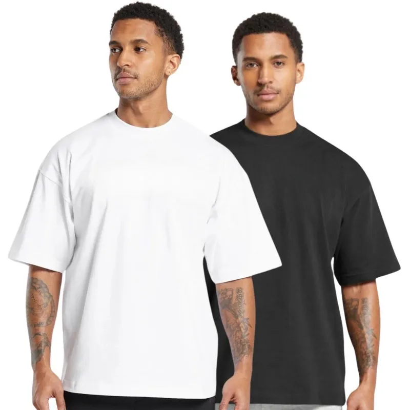 Kit 2 Camisetas Oversized de Algodão para Academia, Fitness e Esportes com Gola Redonda Lisa