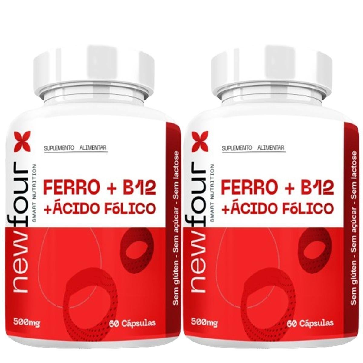 2x Ferro + Vitamina B12 + Ácido Folico 120 Cápsulas 500mg - New Four