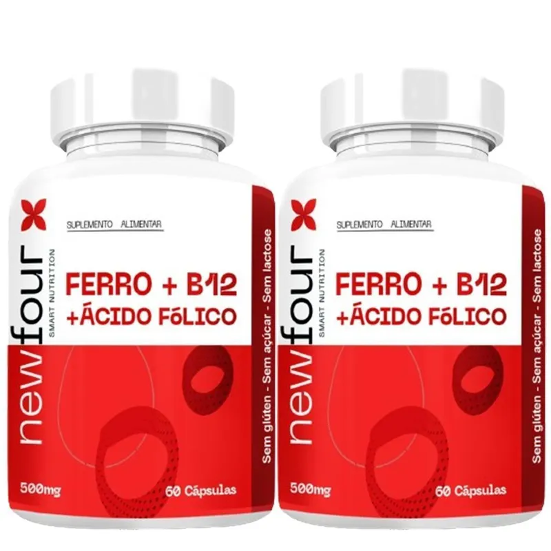 2x Ferro + Vitamina B12 + Ácido Folico 120 Cápsulas 500mg - New Four