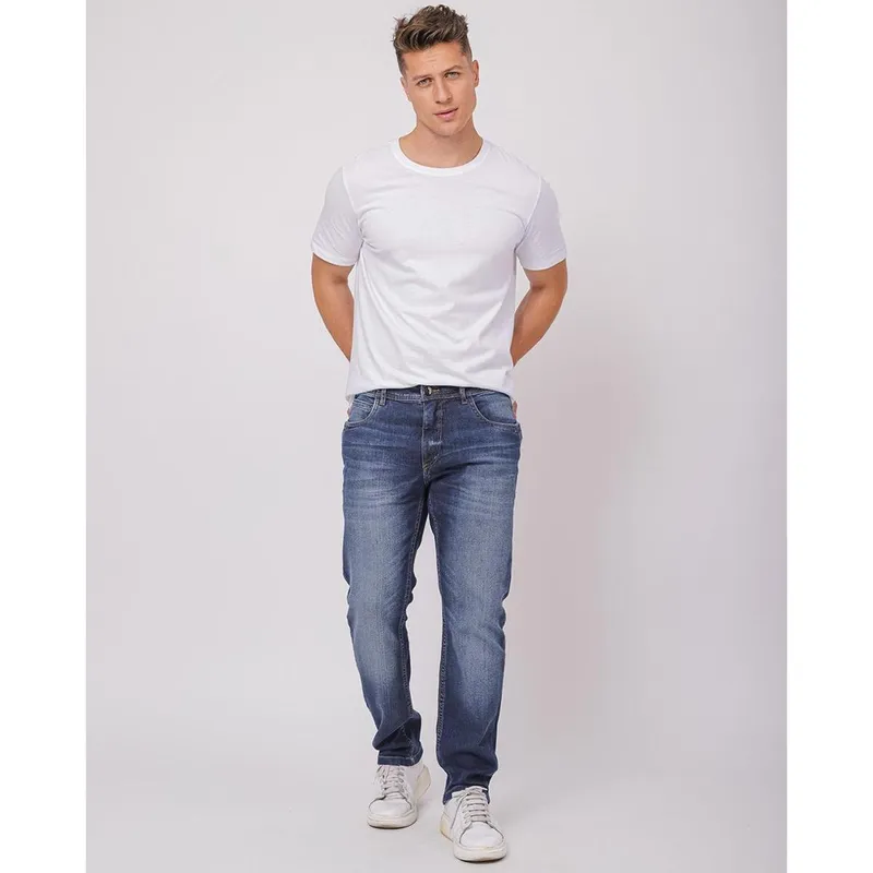 CALÇA JEANS SLIM FIT MASCULINA COM ELASTANO DETALHE BOLSO 23829