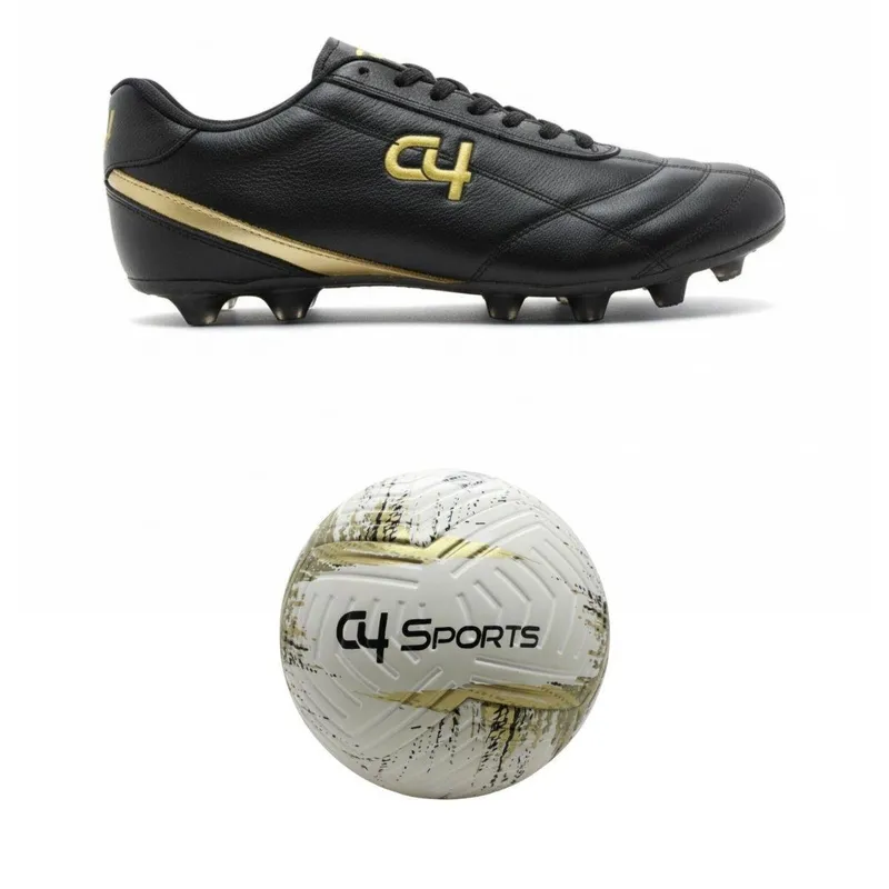 Chuteira Masculina de Futebol Para Campo Natural C4 Sports Com Bola de Futebol Profissional
