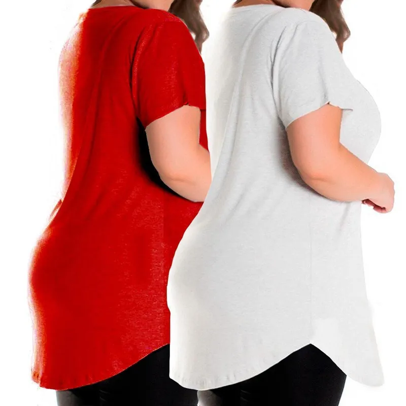 Kit 2 Blusas Longline Plus Size Manga Curta Camiseta Grande Tapa Bumbum Feminina