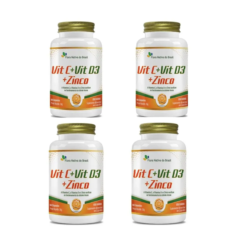 Kit 4 Vitamina C + Vitamina D3 + Zinco 4x60 cps Flora Nativa
