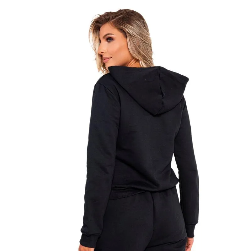 Blusa De Frio Moletom Flanelado Com Zíper E Capuz Feminino