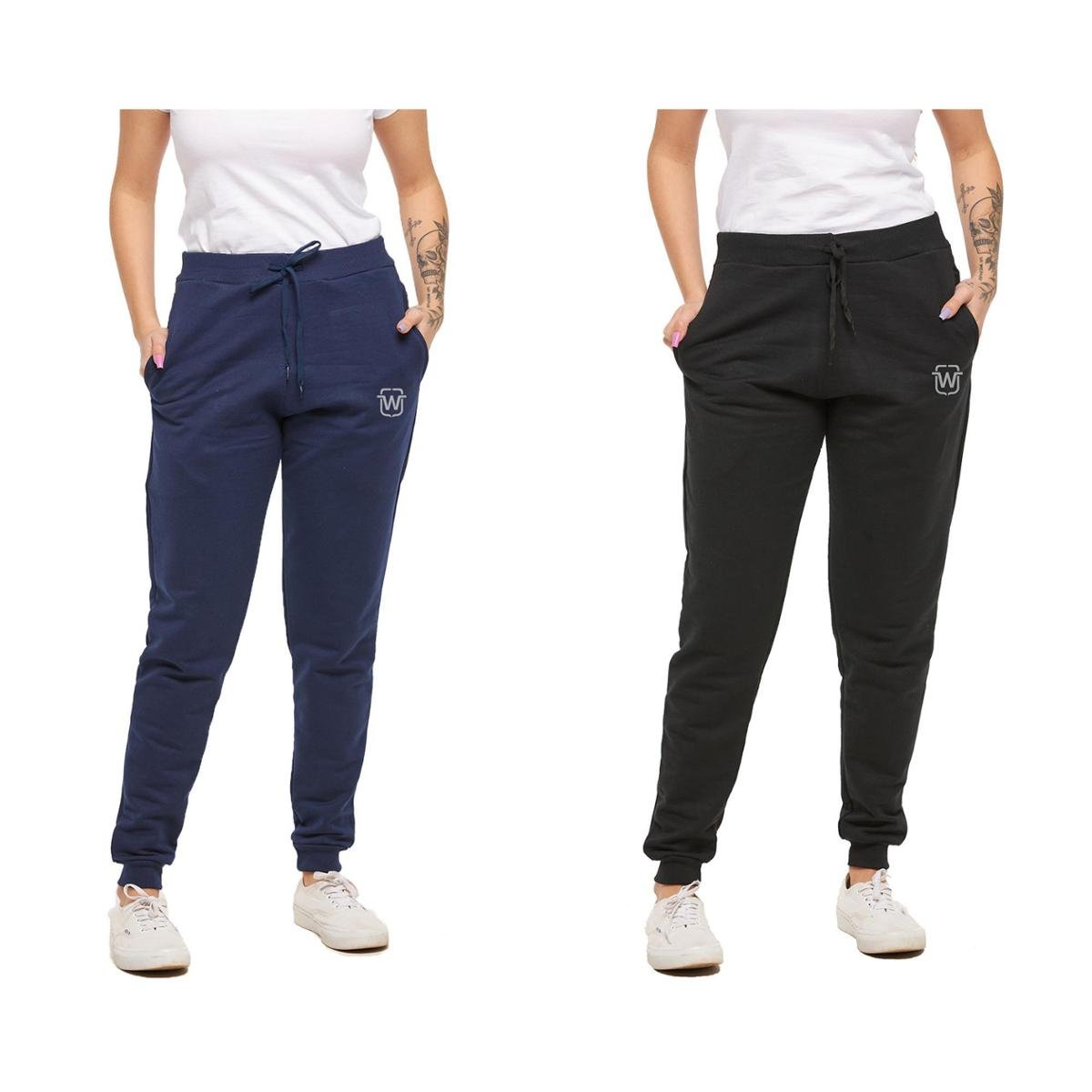 KIT COM 02 CALÇAS DE MOLETOM PLUS SIZE FEMININA SLIM SPORT WOOKS - M10p-BRANCO-PRETO-G3