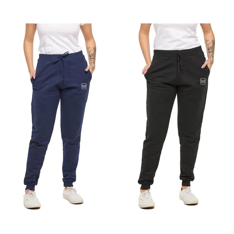 KIT COM 02 CALÇAS DE MOLETOM PLUS SIZE FEMININA SLIM SPORT WOOKS - M10p-BRANCO-PRETO-G3