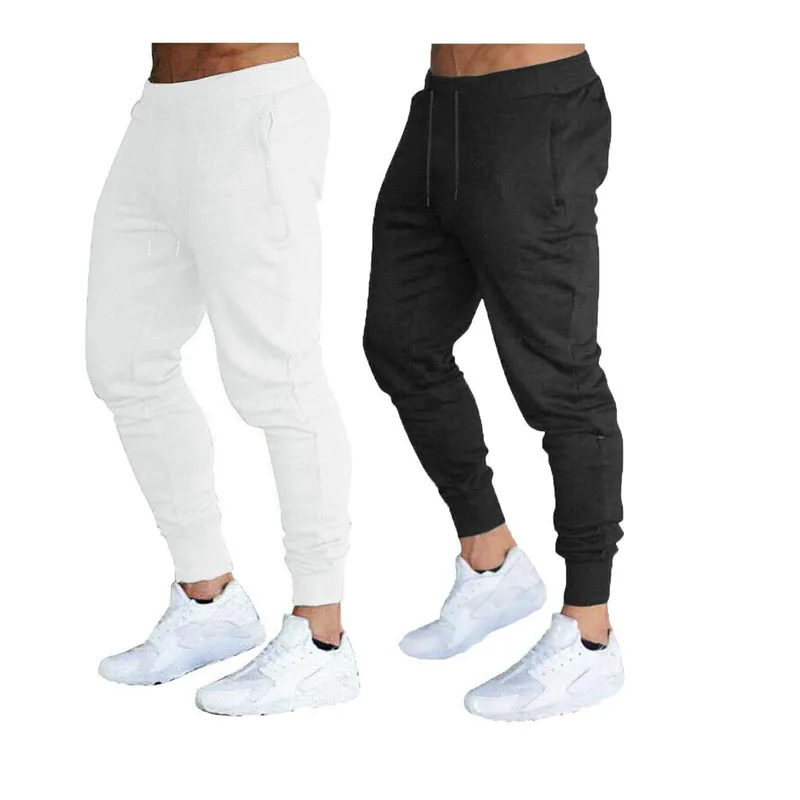 KIT COM 02 CALÇAS MOLETOM MASCULINA PLUS SIZE JOGGER SLIM FIT BÁSICA LISA-BRANCO-PRETO-G3