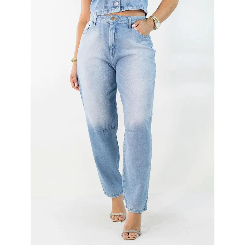 Calça Feminina Jeans Ballon Delavê Cintura Alta Anticorpus