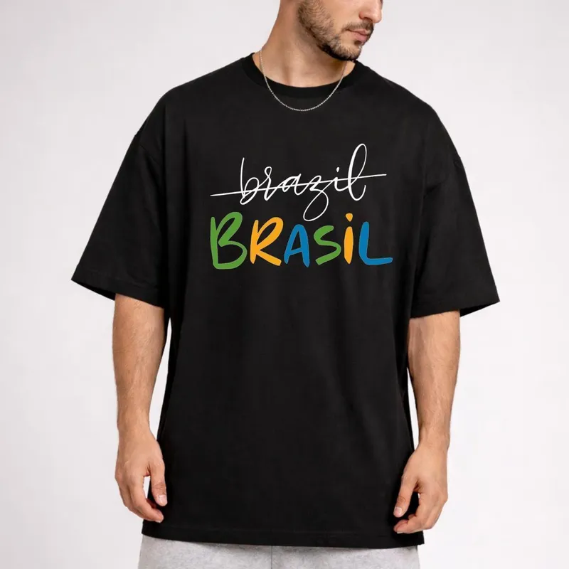 Camiseta Oversized Estampa Brasil Masculina