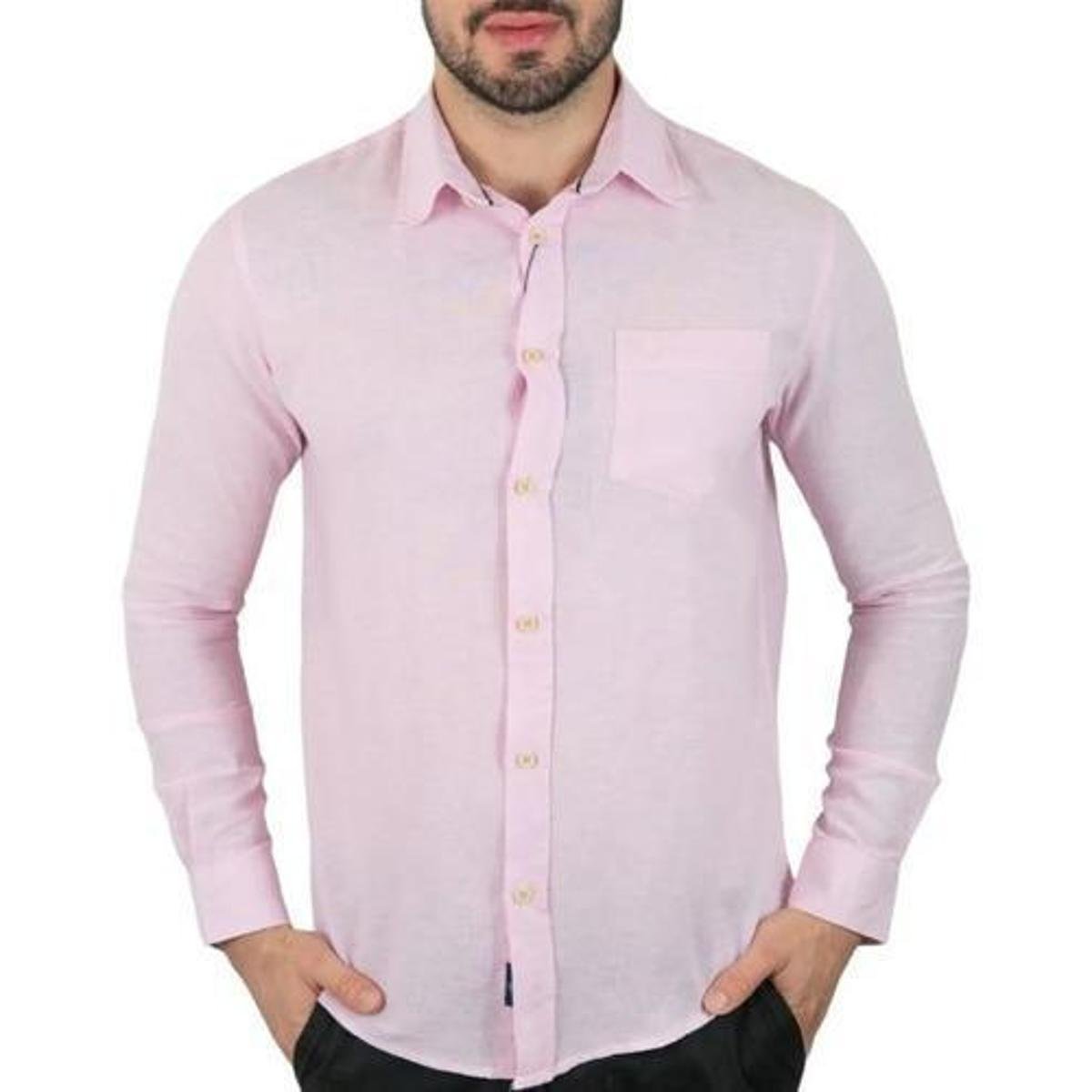 Camisa Linho Masculina Rosa