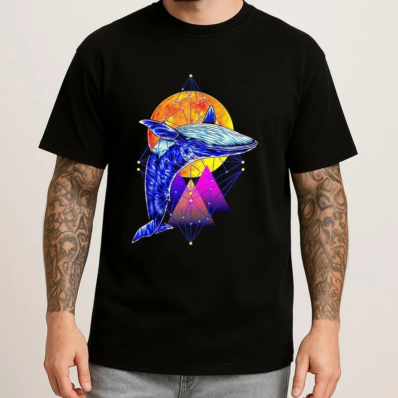 Camiseta Masculina Estampada Surrealista Algodão 30.1 Penteado Gola Redonda Casual Urban Style