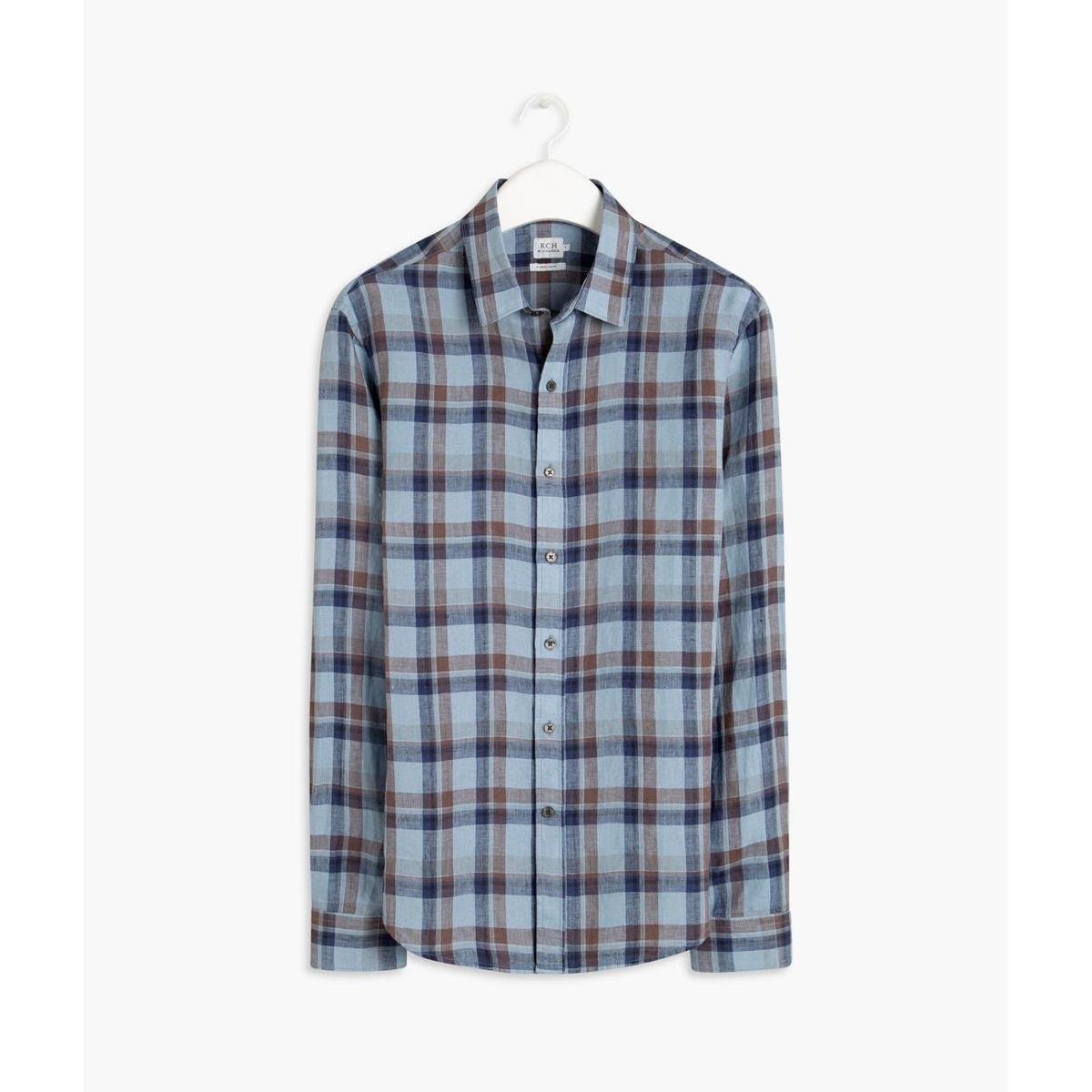 Camisa Linho Xadrez Khaki 005