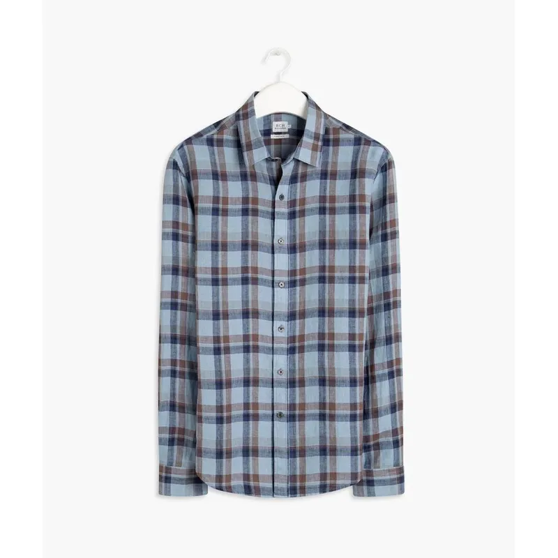 Camisa Linho Xadrez Khaki 005