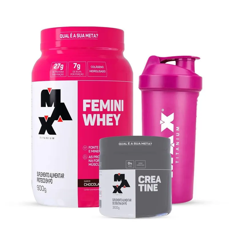 Combo Whey Feminino 900 Gr, Creatina 300g e Coqueteleira