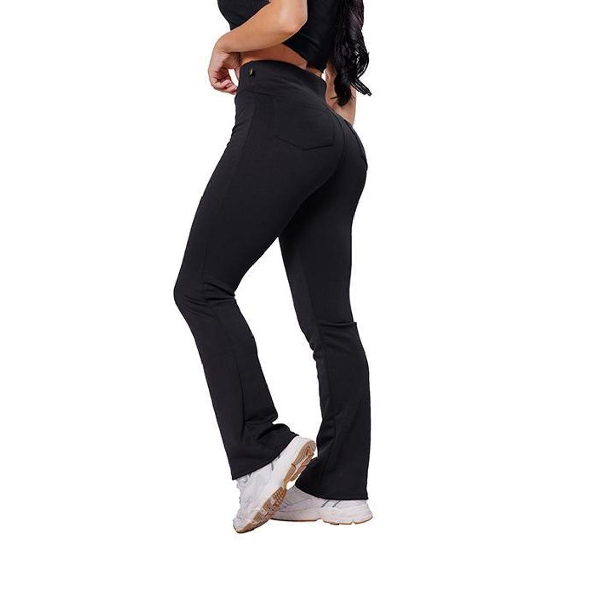 Calça Flare Bailarina Neoprene Feminina Com Bolso Cintura/Alta