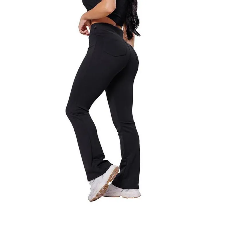 Calça Flare Bailarina Neoprene Feminina Com Bolso Cintura/Alta