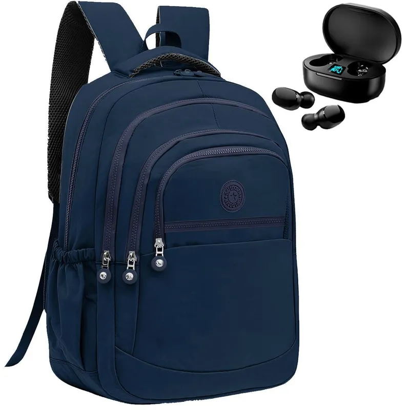 Kit Mochila Feminina Escolar Grande Viagem Passeio + Fone Bluetooth Sem Fio