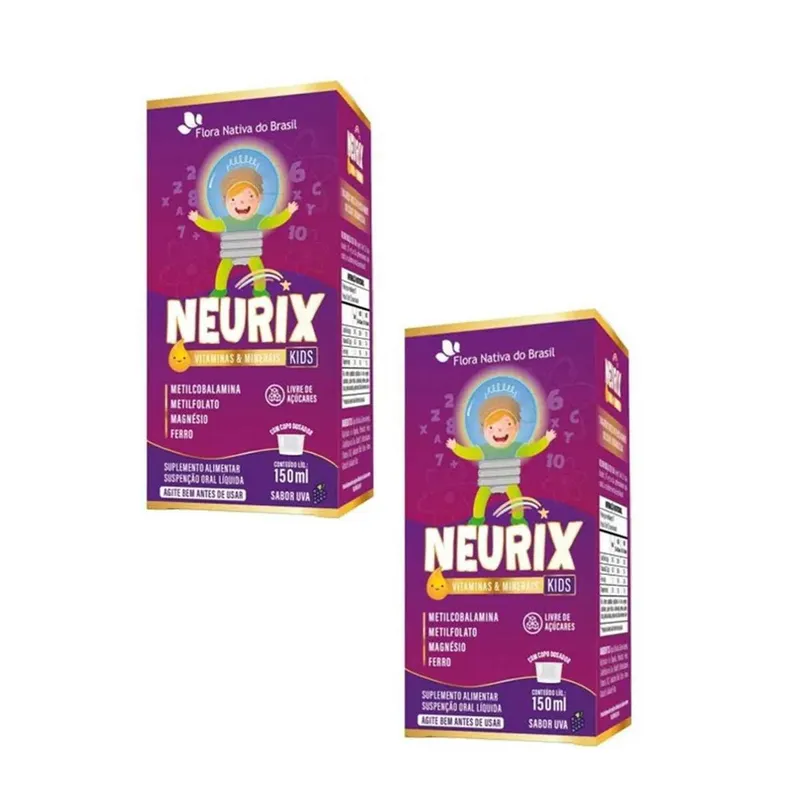 Kit 2x Neurix Mg Ferro Metilfolato e B12 2x150ml Uva Flora