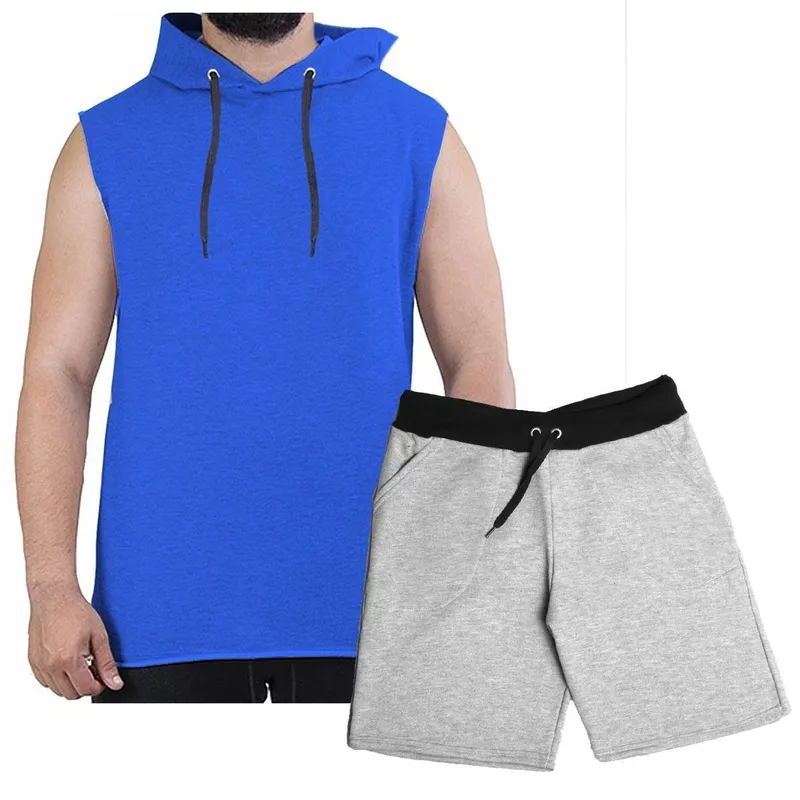 Conjunto Masculino Shorts Bermuda Moletom E Camiseta Regata Com Capuz Plus Size G1 A G5