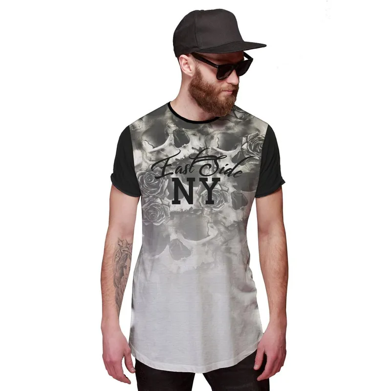 Camiseta Di Nuevo Longline Caveira Floral East Side NY Degradê