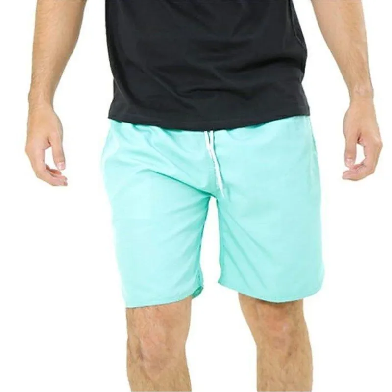 Short Masculino Verde Água Liso Praia Poliéster Com Bolsos