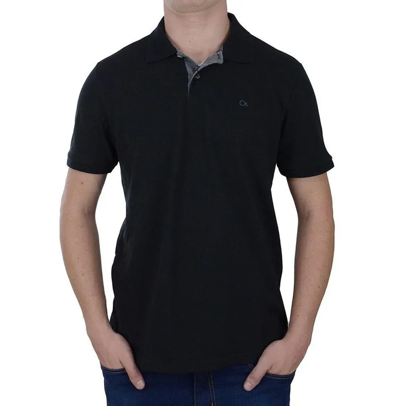 Camisa Masculina Ogochi Gola Polo Slim Essencial Preta 0075