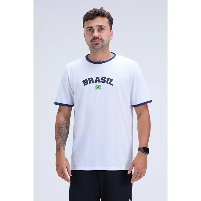 Camiseta Masculina Brasil Copa 100% Algodão Branco