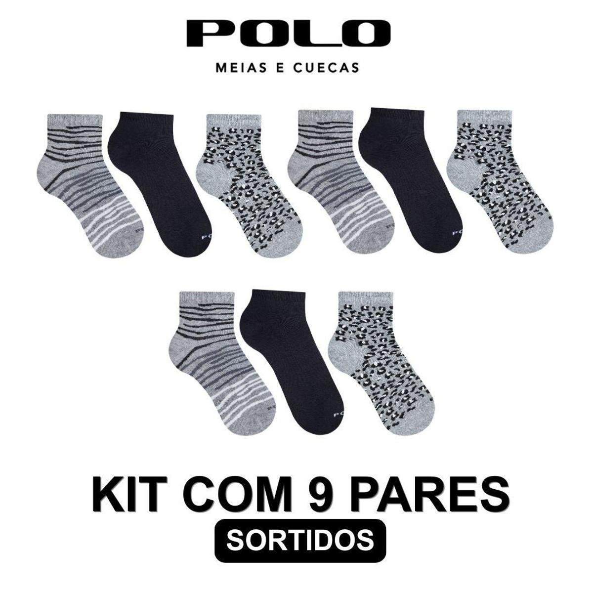 Kit 9 Pares de Meias Feminino Soquete Premium Estampas Sortidas