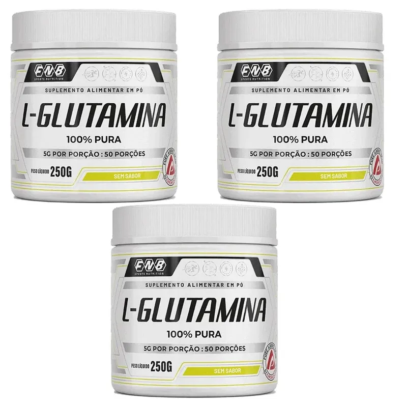 Kit 3 L-Glutamina 100% Pura em pó Sem Sabor 3x250g FNB Sports Nutrition