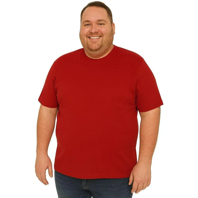 Camiseta Adulta Manga Curta Básica Lisa Vermelha Tamanho Plus Size