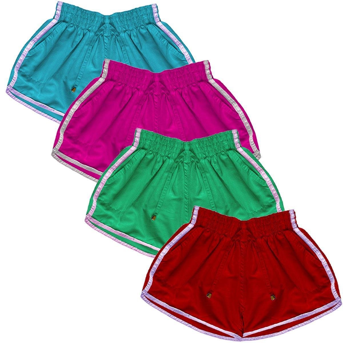Kit 4 Shorts Feminino Tactel Praia Academia Verão 2 Bolsos - G2 - Variadas