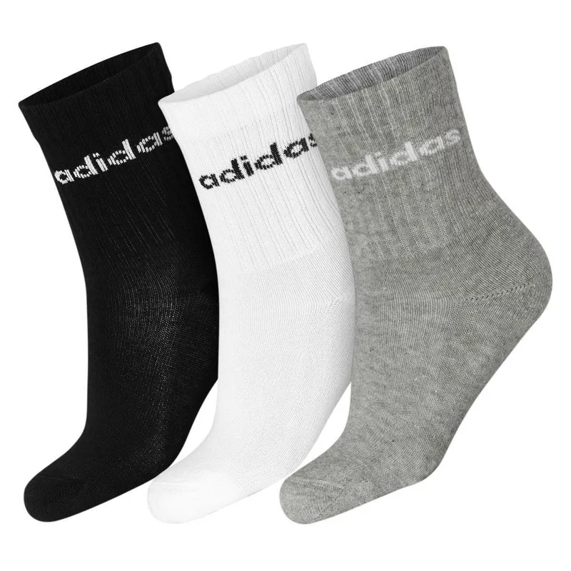 Meia Adidas Infantil Linear Pack com 3 Pares - Branco Preto e Cinza