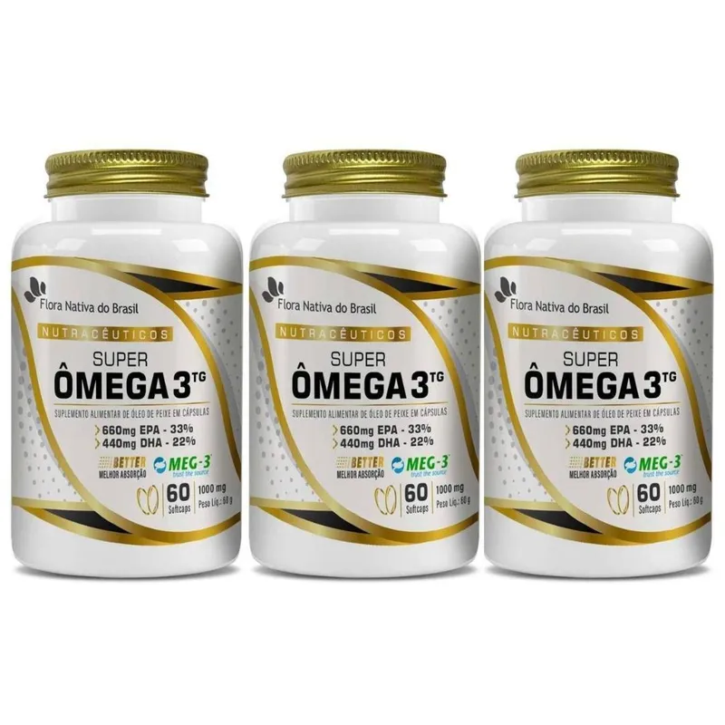 Kit Com 03 - Super Ômega 3 (MEG-3) 33EPA/22DHA 1000mg 60 SoftCaps Flora Nativa do Brasil