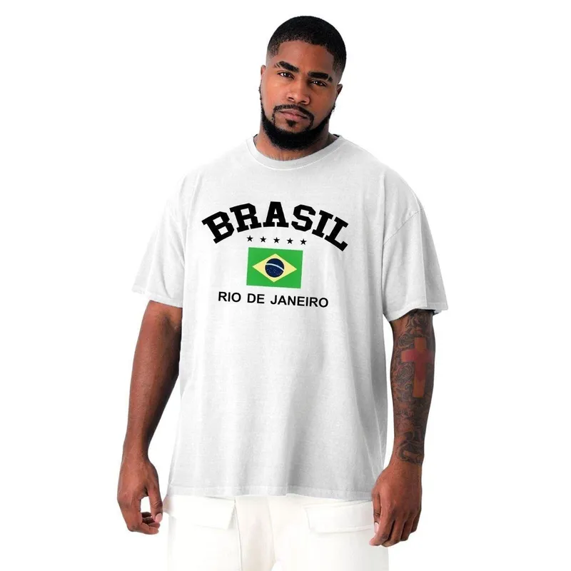 Camiseta Plus Size Masculina Camisa Gola Redonda Algodão Seleção