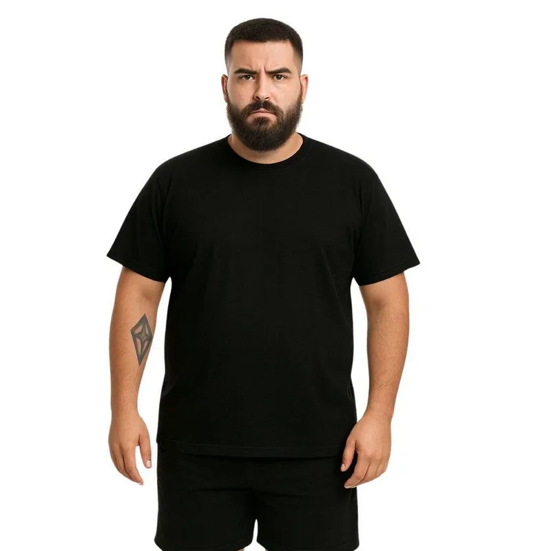 Camiseta Masculina Plus Size Camisa Lisa Algodão Premium