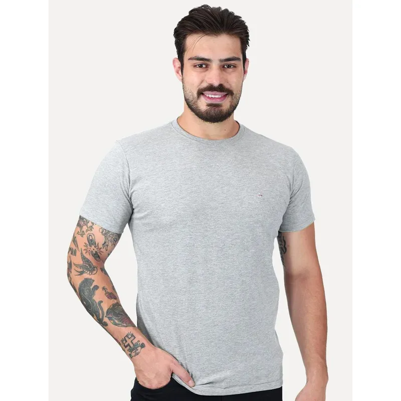 Camiseta Aramis Masculina Basic Lisa Light Logo Cinza Mescla
