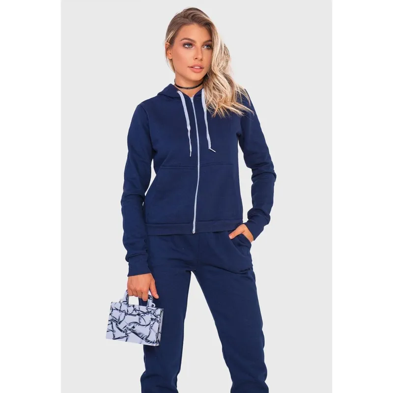 Conjunto Feminino Moletom Calça + Blusa Canguru Com Capuz Fitness
