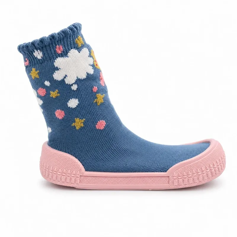 Meia com Sola Infantil Menina Pimpolho Nuvens 74289 Marinho