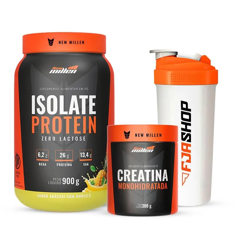 Kit Isolate Protein Zero Lactose 900g e Creatina 300g e Coqueteleira